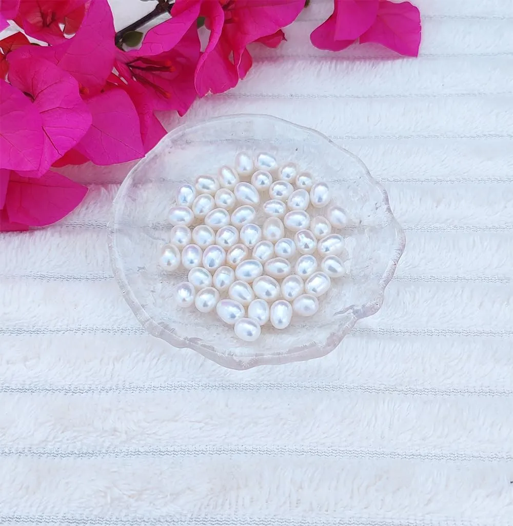 50 Pcs Freshwater Pearl Beads for Jewelry Making Natural Genuine Real Freshwater Cultured Pearls Perforated Oval Pearl Beads Loose Gemstone Bead Crafts Gift for Women (White 8-9 mm Perforated)