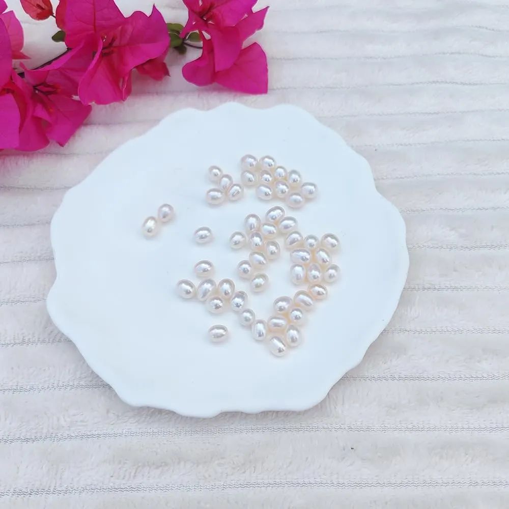 50 Pcs Freshwater Pearl Beads for Jewelry Making Natural Genuine Real Freshwater Cultured Pearls Perforated Oval Pearl Beads Loose Gemstone Bead Crafts Gift for Women (White 8-9 mm Perforated)
