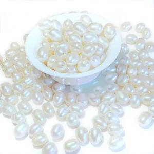 50 Pcs Freshwater Pearl Beads for Jewelry Making Natural Genuine Real Freshwater Cultured Pearls Perforated Oval Pearl Beads Loose Gemstone Bead Crafts Gift for Women (White 8-9 mm Perforated)
