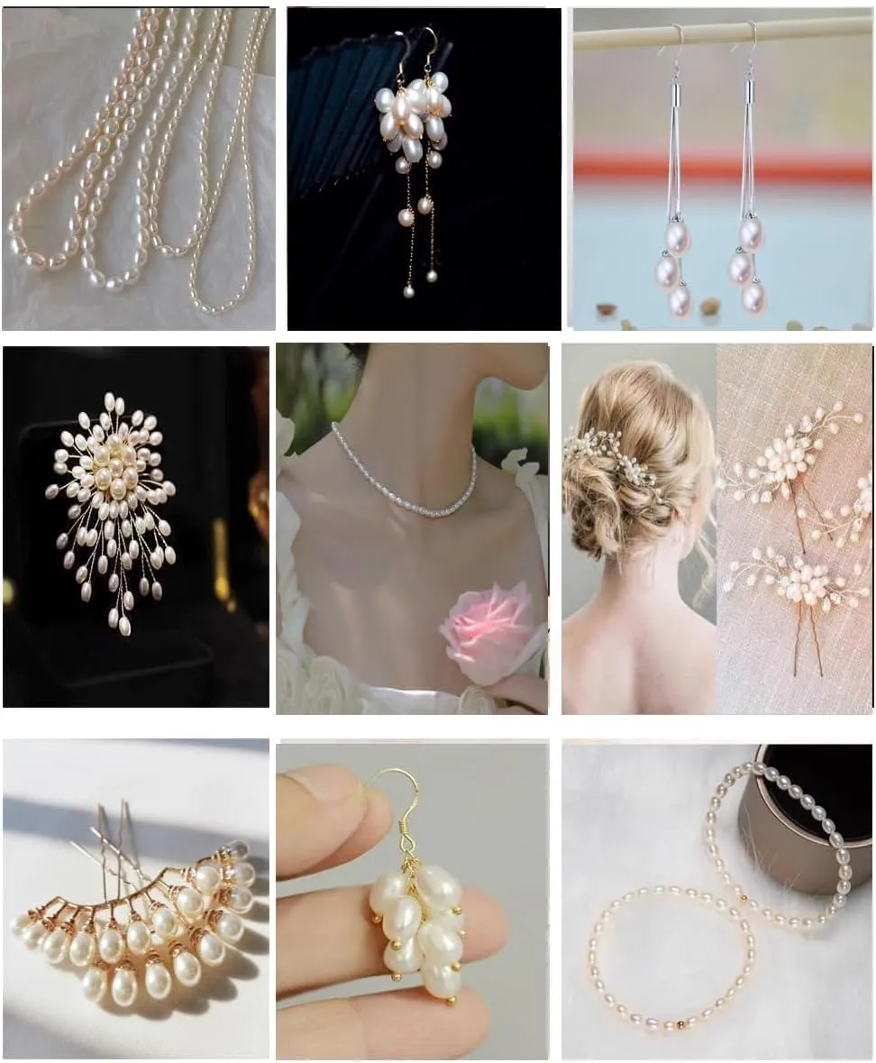 50 Pcs Freshwater Pearl Beads for Jewelry Making Natural Genuine Real Freshwater Cultured Pearls Perforated Oval Pearl Beads Loose Gemstone Bead Crafts Gift for Women (White 8-9 mm Perforated)