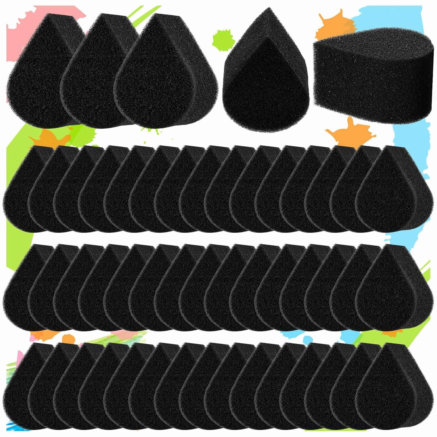 50 Pcs Face Paint Sponges for Kids and Adults Face Painting, Water Droplet Shape Face Makeup Use Paint Sponges, Black Face Painting Kit Professional for Valentine's Day Gifts, Halloween Make Up Supply