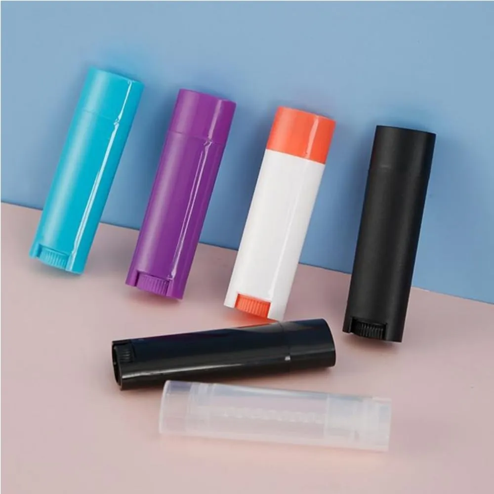 50pcs 4.5g Flat Shape Plastic Lipstick Tubes Empty Refillable Twist-up Lip Gloss Balm DIY Cosmetic Lipstick Containers Oval Deodorant (scrub white orange,4.5g)