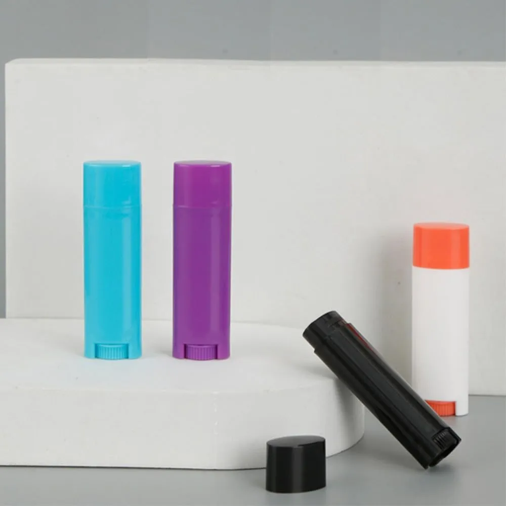 50pcs 4.5g Flat Shape Plastic Lipstick Tubes Empty Refillable Twist-up Lip Gloss Balm DIY Cosmetic Lipstick Containers Oval Deodorant (scrub white orange,4.5g)