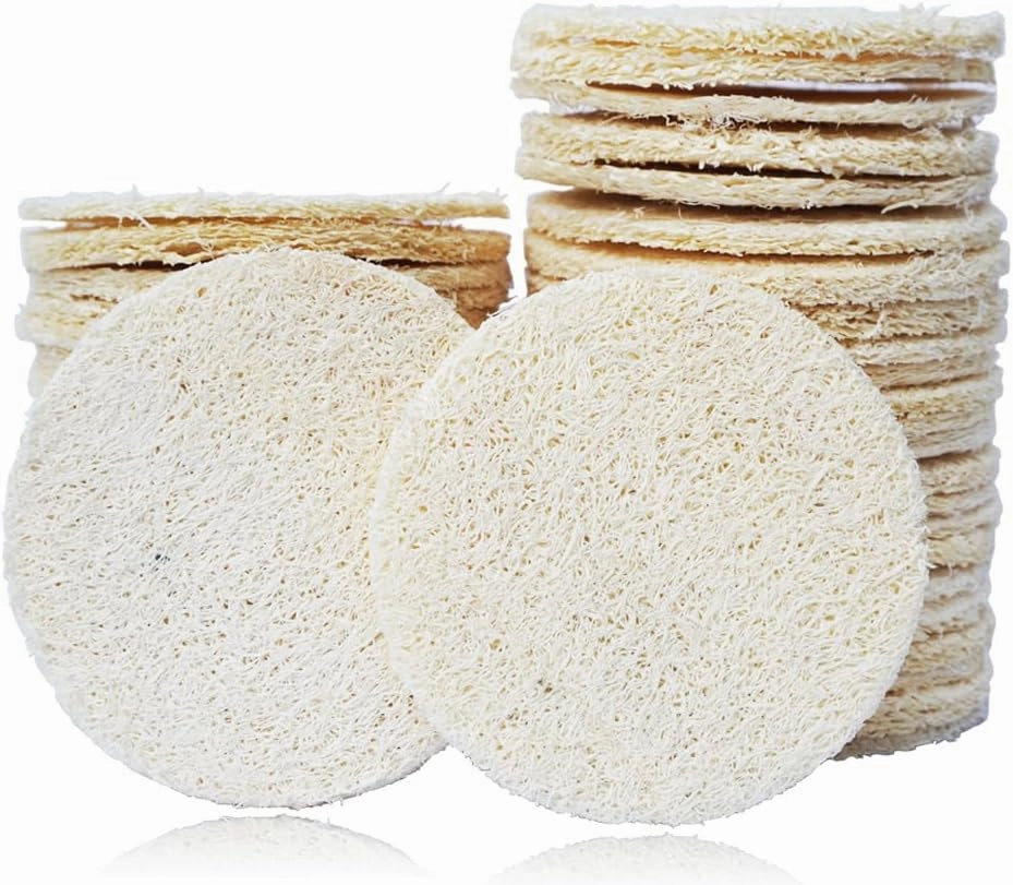 50Pcs Facial Exfoliating Sponge Natural Loofah Face Scrubber Brush Pad for Daily Deep Cleansing Regular Exfoliation-100% Chemical Free Organic Scrub Puff Massager for Removing Dead Skin,Dirt & Makeup