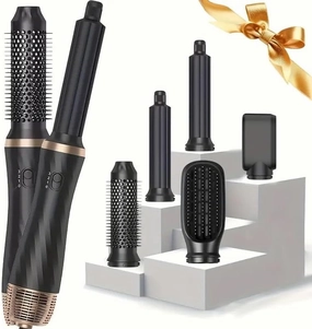 5 in 1 Blow Dryer Brush, Negative Ion Blow Out Brush Dryer Hair Dryer, Hot Air Styler Set Auto Wrap Curlers & Straightener & Volumizer Pro Kit, Portable Multi Styler Air Curler Hair Tools (Black)