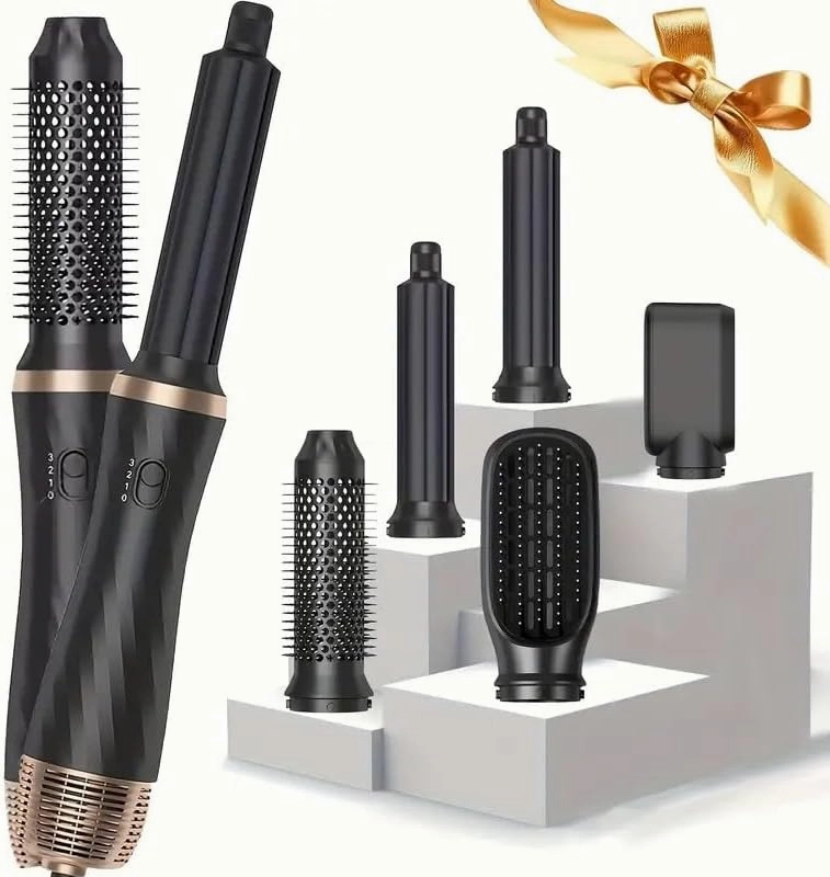 5 in 1 Blow Dryer Brush, Negative Ion Blow Out Brush Dryer Hair Dryer, Hot Air Styler Set Auto Wrap Curlers & Straightener & Volumizer Pro Kit, Portable Multi Styler Air Curler Hair Tools (Black)