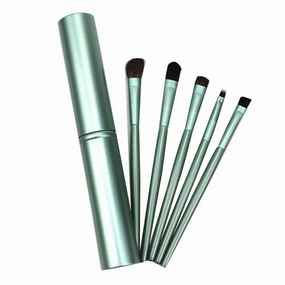 5 Pcs Portable Makeup Cosmetic Eye Shadow Lip Brushes Set Cylinder Case (Green)