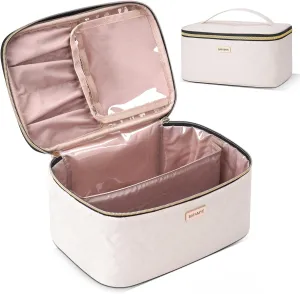 5L Travel Makeup Bag, Portable Cosmetic Bag for Women, Large Capacity Travel Toiletry Accessories Organizer case with Divider, Beige 1.34 GAL