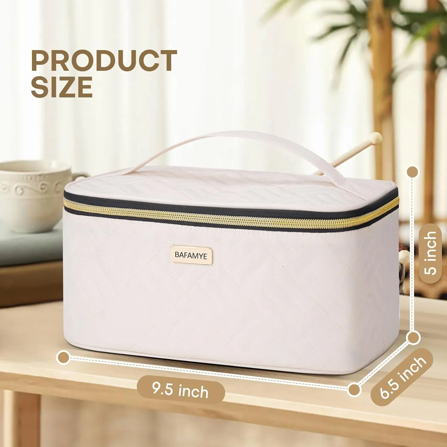 5L Travel Makeup Bag, Portable Cosmetic Bag for Women, Large Capacity Travel Toiletry Accessories Organizer case with Divider, Beige 1.34 GAL