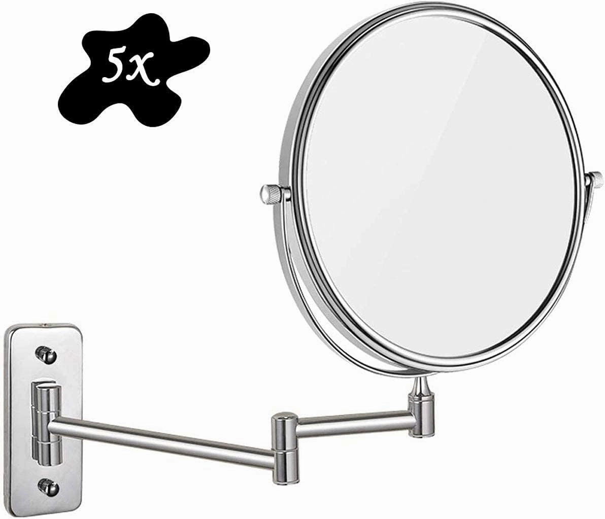 5X Magnifying Wall Mounted Makeup Mirror, 360 Rotation Portable, Ideal for Applying Make-up, Wearing Contacts and Shaving (Color : Nickel) (Chrome)