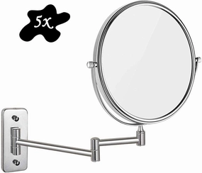 5X Magnifying Wall Mounted Makeup Mirror, 360 Rotation Portable, Ideal for Applying Make-up, Wearing Contacts and Shaving (Color : Nickel) (Chrome)