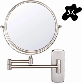5X Magnifying Wall Mounted Makeup Mirror, Makeup Mirror Round,Bathroom Mirror, 360 Rotation Portable, Ideal for Applying Make-up, Wearing Contacts and Shaving, Etc