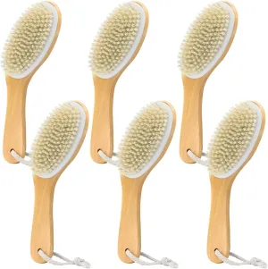 6 Pack Dry Brushing Body Brush, Soft Natural Bristle Exfoliating Dry Brush with Contoured Wooden Handle for Lymphatic Drainage Cleaning Body Skin Care