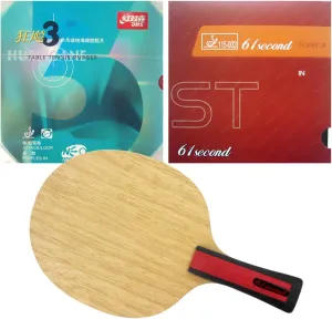 61second 3004 Blade with LM ST and DHS NEO Hurricane 3 Rubbers for a Racket Long Shakehand FL with a Free Small case
