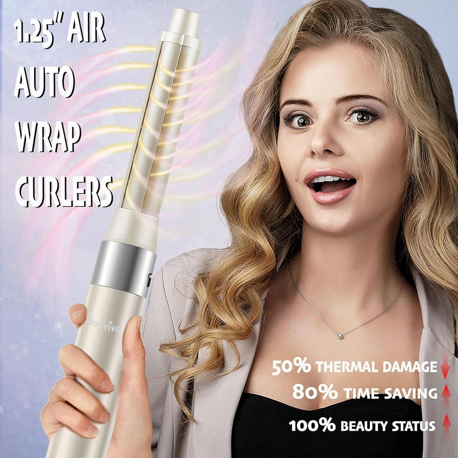 6 in 1 Hair Air Styler, Ionic Hair Dryer Brush Frizz- Free Hot-Air Auto Wrap Curlers, Multi Hair Styler, Blow Dryer for Fast Drying Straightening Volumizing Curling Styling (6-in-1 Set, Gold)