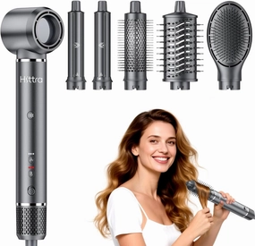 6-in-1 Multi Styler & Professional Hair Dryer Brush - Frizz-Free Hot Air Styler Wrap for Fast Drying, Volumizing, Straightening, Curling Without Heat Damage, Suit for All Hair Types (Gray)