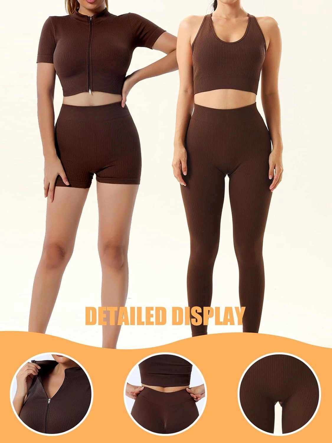 6 PCS Workout Sets for Women Ribbed Women's Athletic Clothing Sets Pilates Yoga Outfits Sports Bra Leggings Workout Set