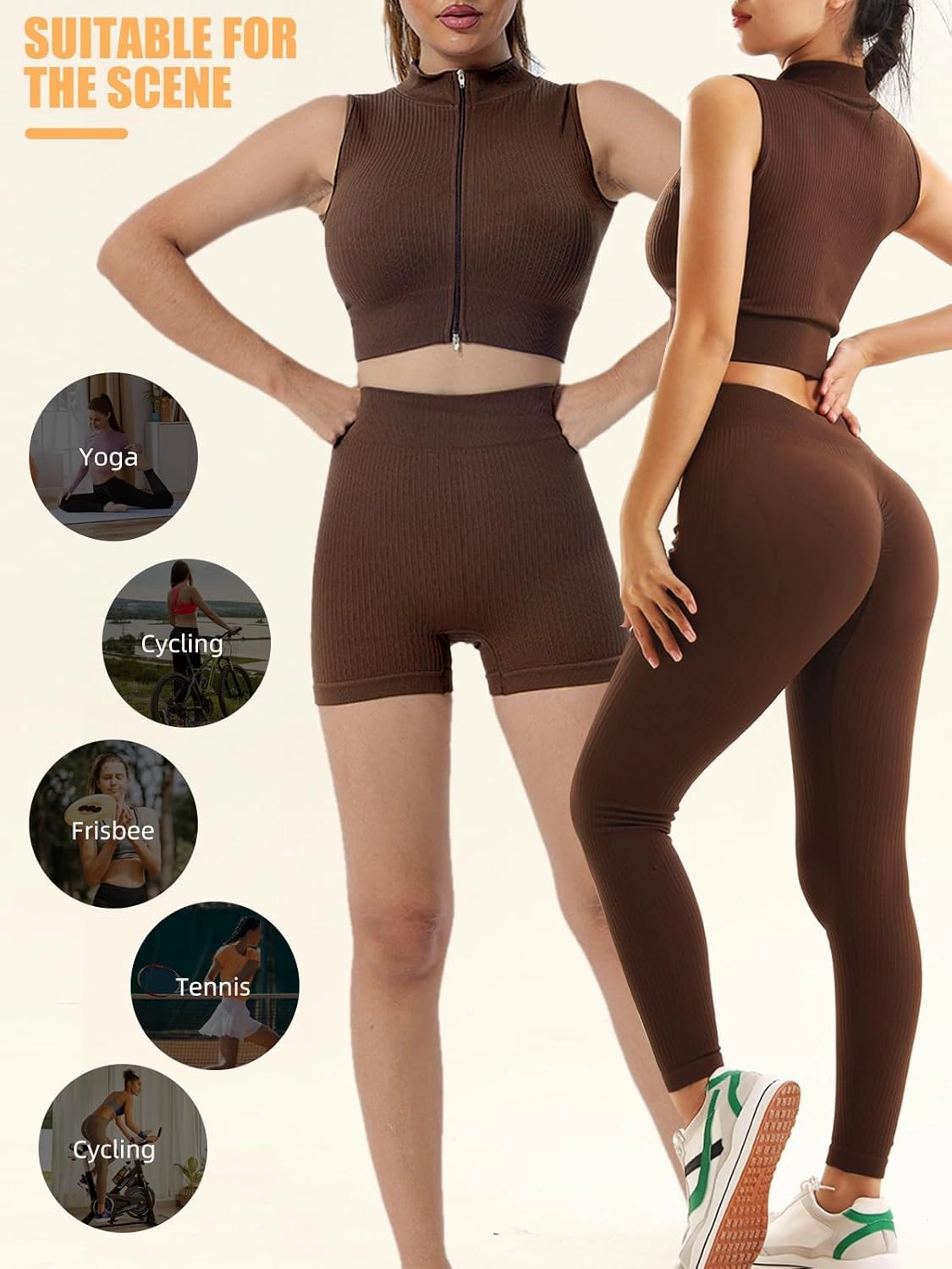 6 PCS Workout Sets for Women Ribbed Women's Athletic Clothing Sets Pilates Yoga Outfits Sports Bra Leggings Workout Set
