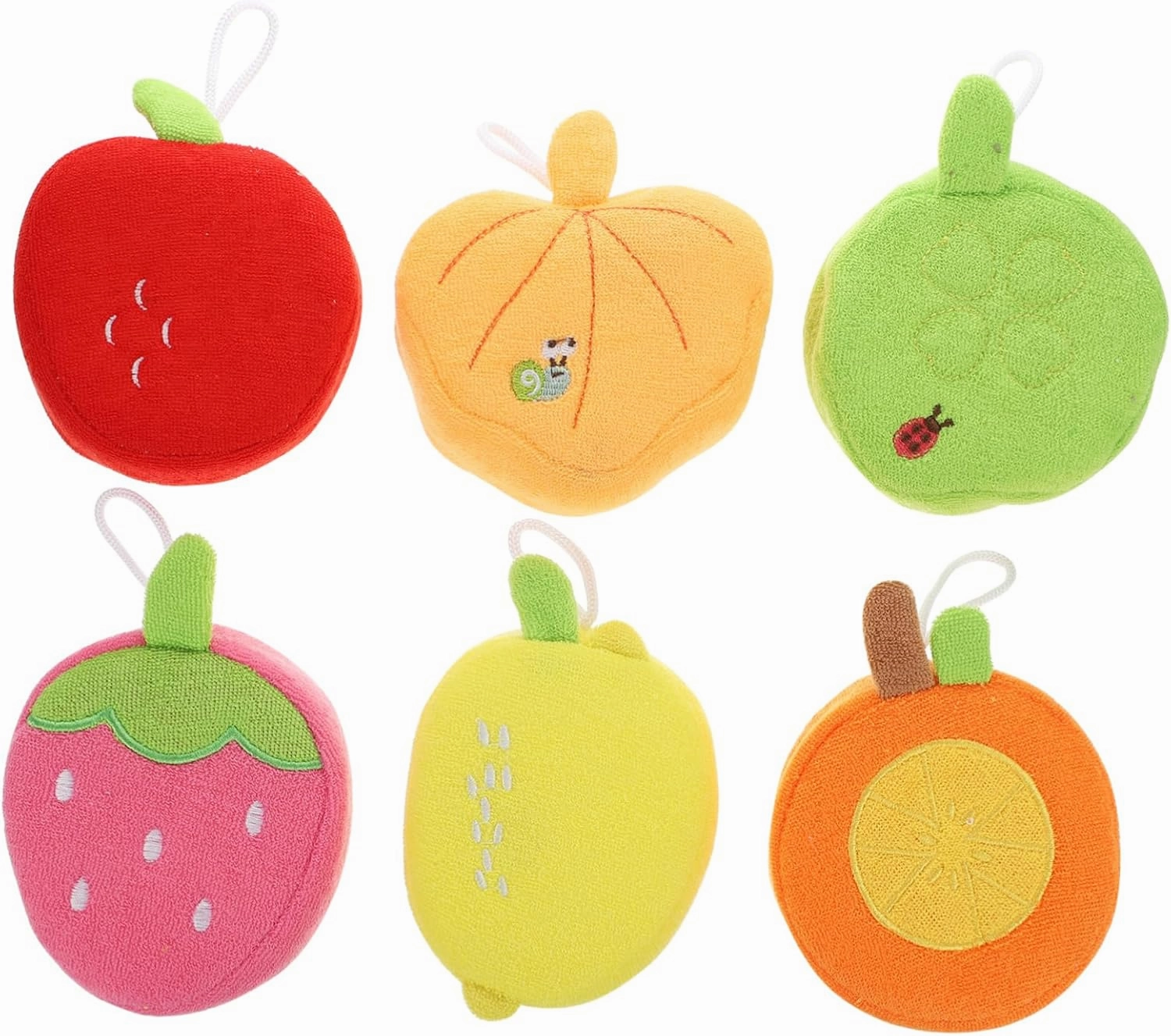 6Pcs Bath Scrubber Exfoliating Sponge for Gentle Massage Brush for Skin Cleansing and Circulation Fun Fruit Shapes Strawberry Leaf