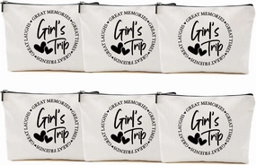 6Pcs Girls Trip Gifts Favors, Girls Weekend Gifts Makeup Bag, Bestie Gifts Weekend Bag Vacation 2025 Cosmetic Bag, Friendship Gifts for Women Friend Coworker, Graduation Wedding Gifts Toiletry Bag