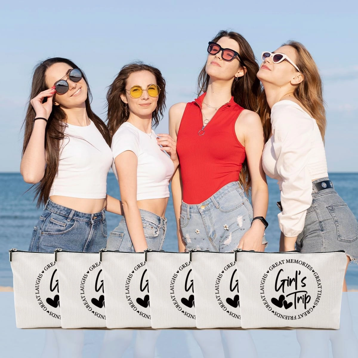 6Pcs Girls Trip Gifts Favors, Girls Weekend Gifts Makeup Bag, Bestie Gifts Weekend Bag Vacation 2025 Cosmetic Bag, Friendship Gifts for Women Friend Coworker, Graduation Wedding Gifts Toiletry Bag
