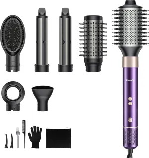 7-in-1 Hot Air Styler & Hair Dryer with 110,000 RPM High-Speed Motor –Blow Dryer Brush for Fast Drying, Curling, Straightening & Volumizing – No Heat Damage – for All Hair Types – Violet