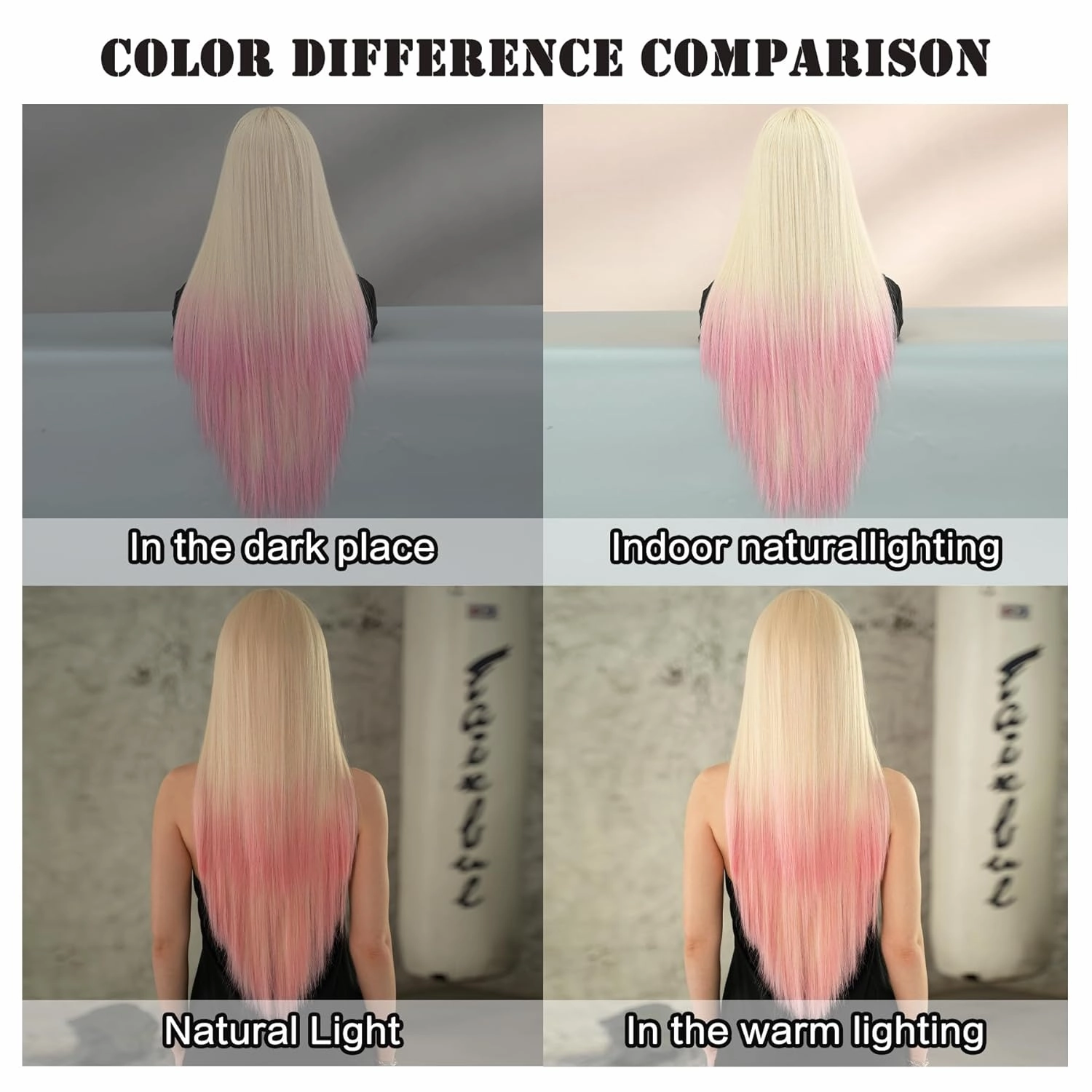 7JHH WIGS Long Straight Light Pink Ombre Wig with Bangs Heat Resistant Fiber Layered Synthetic Long Straight Hair Tail Dye Ombre Wig for Cosplay Christmas Gifts Party Used