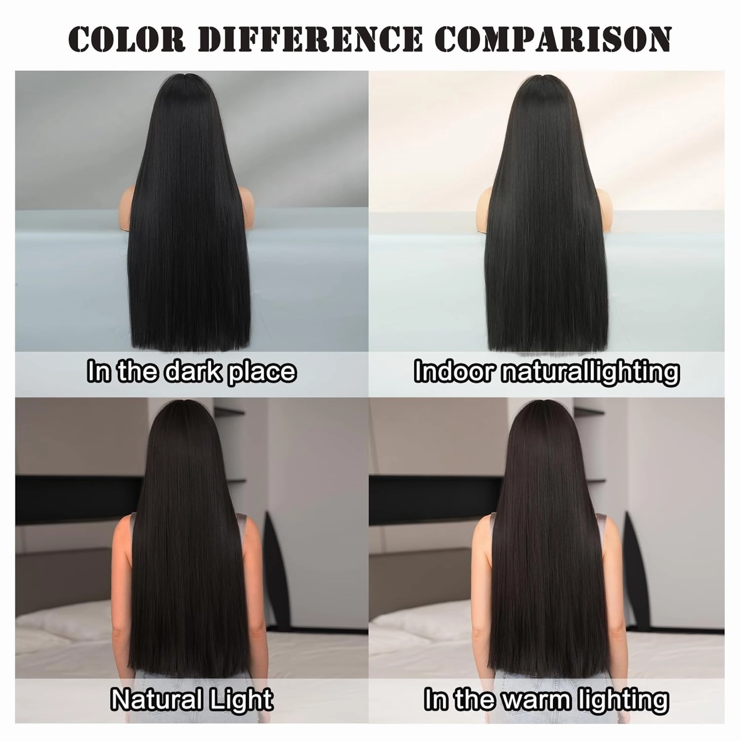 7JHH WIGS Long Straight Natural Black Wig with Bangs Heat Resistant Fiber Layered Synthetic Long Straight Wig for Cosplay Christmas Gifts Party Used