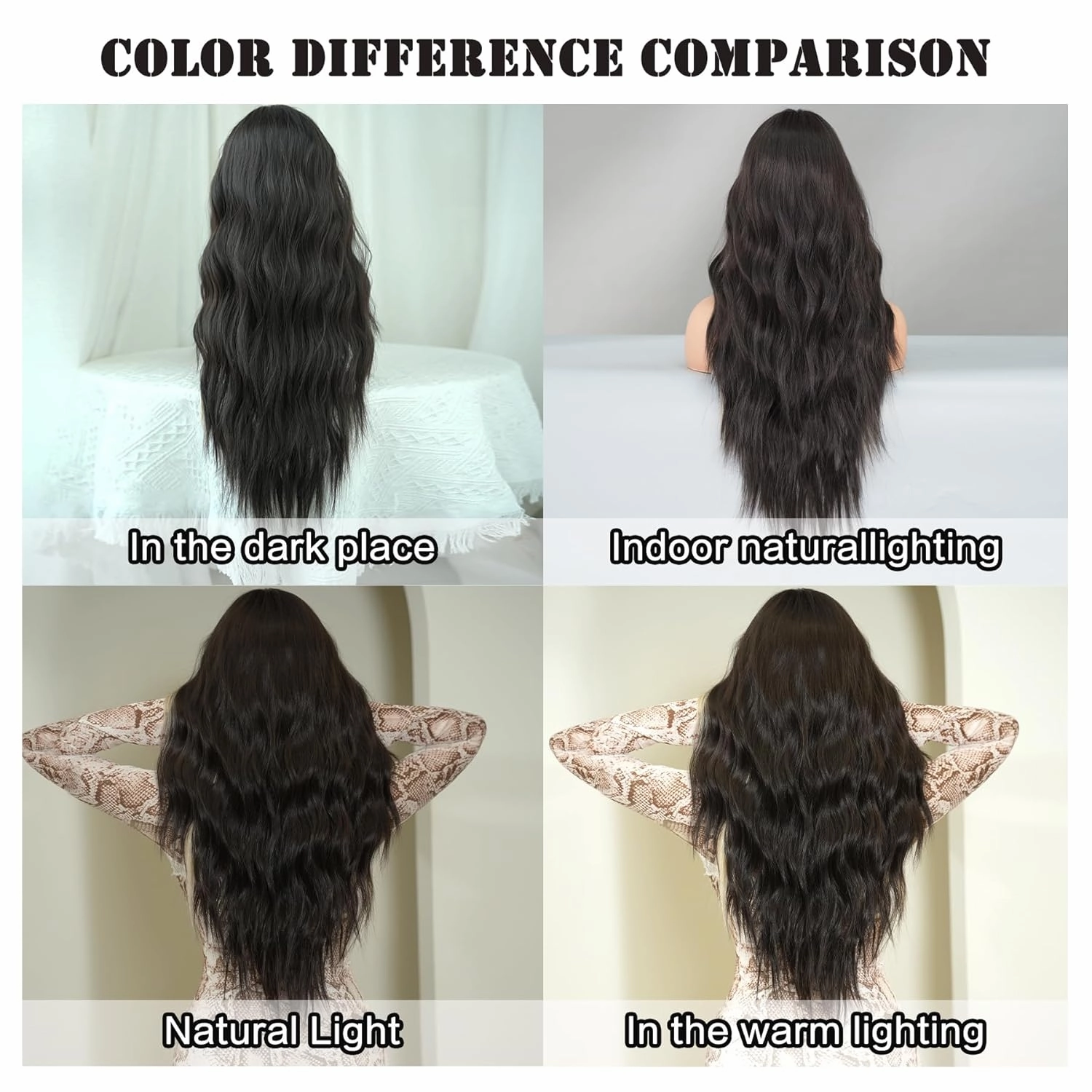 7JHH WIGS Middle Part Black Wig with Beige Highlight Ombre Wigs Natural Heat Resistant Fiber Synthetic Natural Black Ombre Wigs for Women Girls Holiday Festival Chrismas Travel Daily Party Used