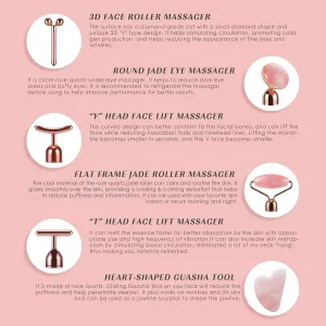 7pcs Facial Jade Roller and Gua Sha Kit, 100% Natural Jade Stone Face Massager for Skin Tightening, Dark Circles, Skin Rejuvenation, Wrinkle Remover, Men and Women Massage Tool Gift Set, Pink