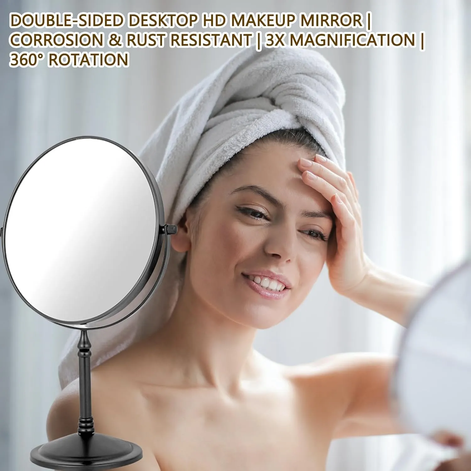 8 Inch Countertop Makeup Mirrors, Double Sided Brass Standing Vanity Mirror, 1X and 3X/5X/7X/10X Magnifying, Classic Round Desktop Make Up Mirror for Bathroom Bedroom,7X,Brushed Nickel
