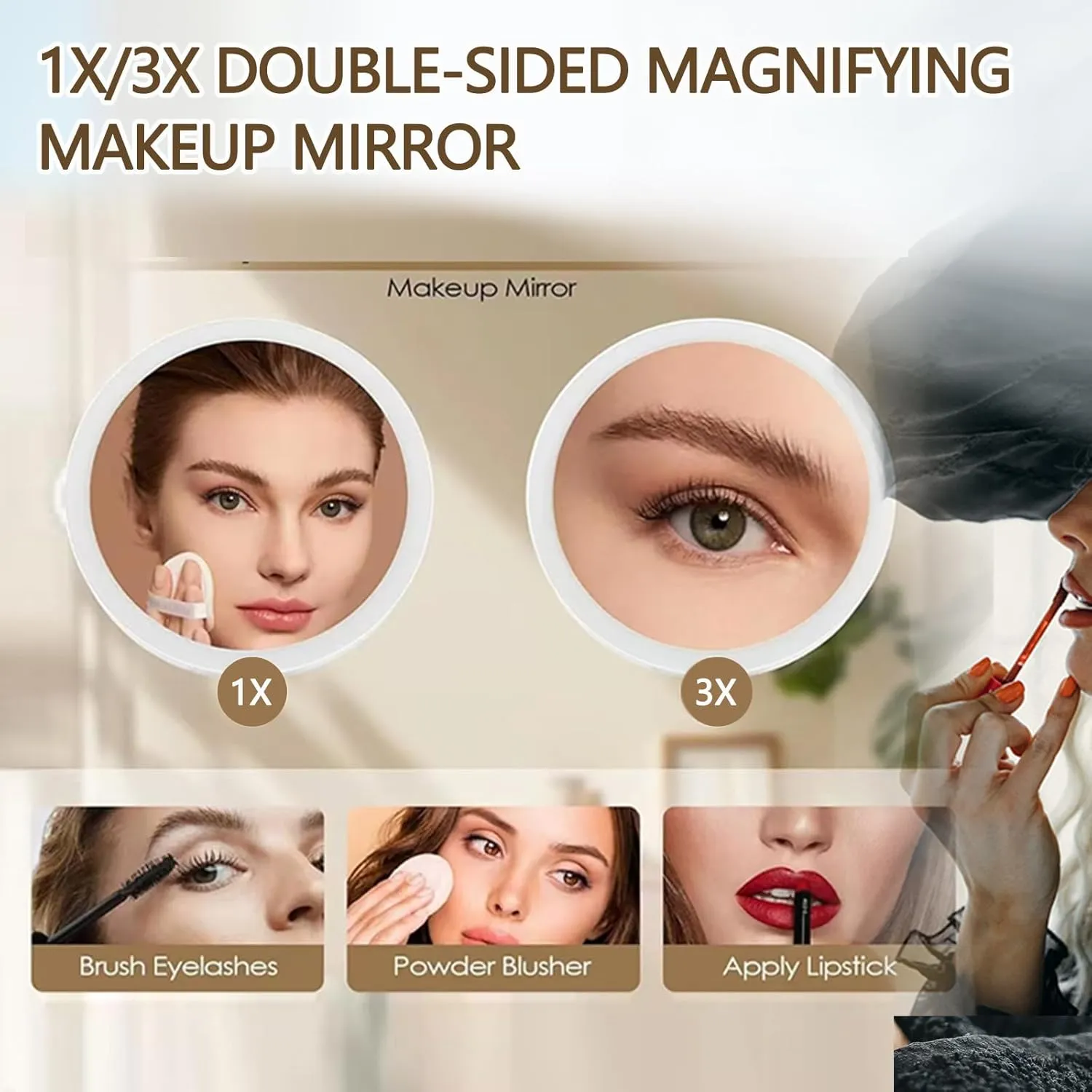 8 Inch Countertop Makeup Mirrors, Double Sided Brass Standing Vanity Mirror, 1X and 3X/5X/7X/10X Magnifying, Classic Round Desktop Make Up Mirror for Bathroom Bedroom,7X,Brushed Nickel