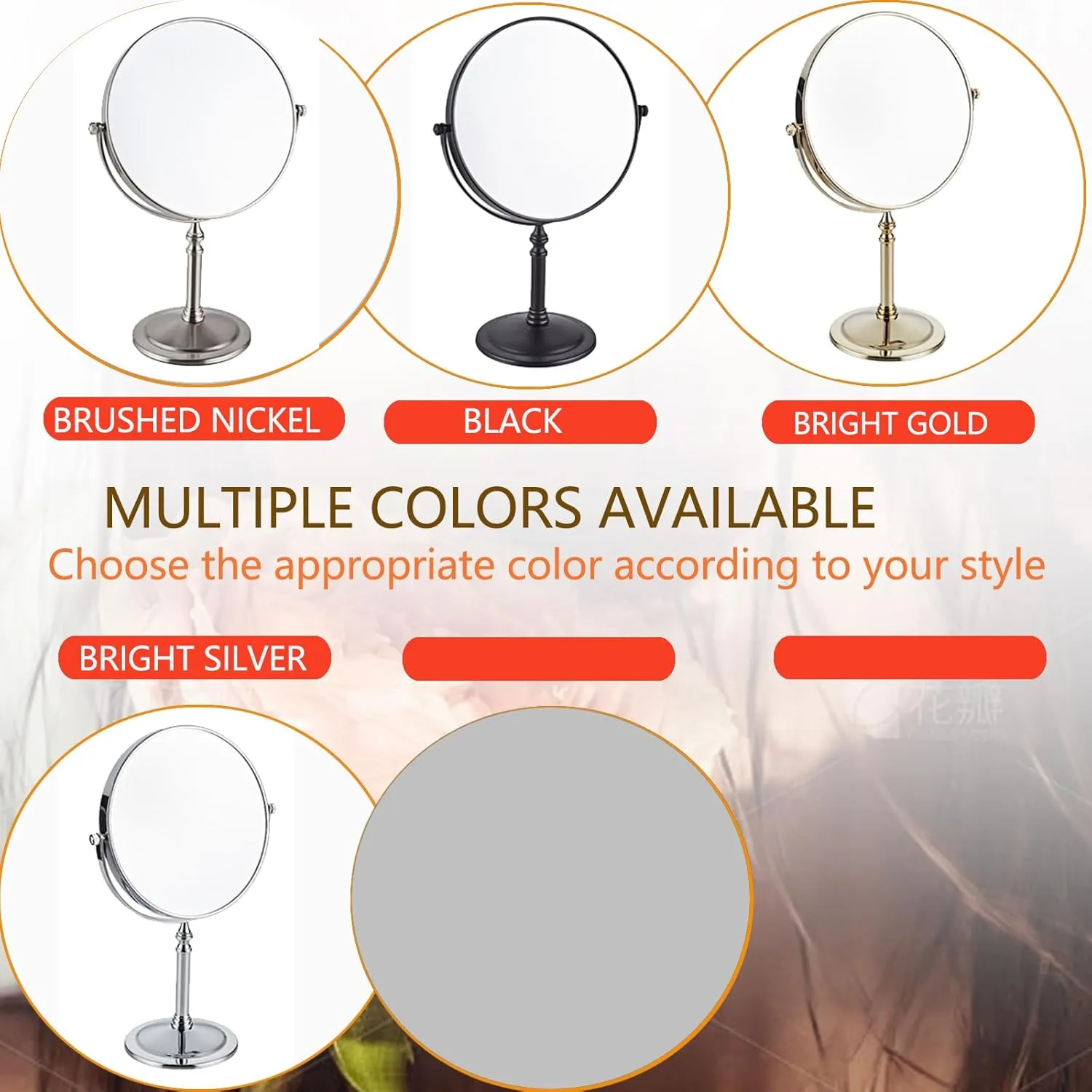 8 Inch Countertop Makeup Mirrors, Double Sided Brass Standing Vanity Mirror, 1X and 3X/5X/7X/10X Magnifying, Classic Round Desktop Make Up Mirror for Bathroom Bedroom,7X,Brushed Nickel