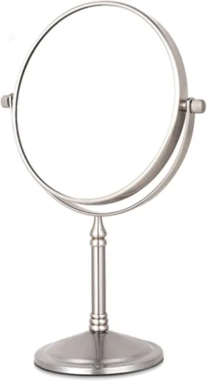 8 Inch Countertop Makeup Mirrors, Double Sided Brass Standing Vanity Mirror, 1X and 3X/5X/7X/10X Magnifying, Classic Round Desktop Make Up Mirror for Bathroom Bedroom,7X,Brushed Nickel