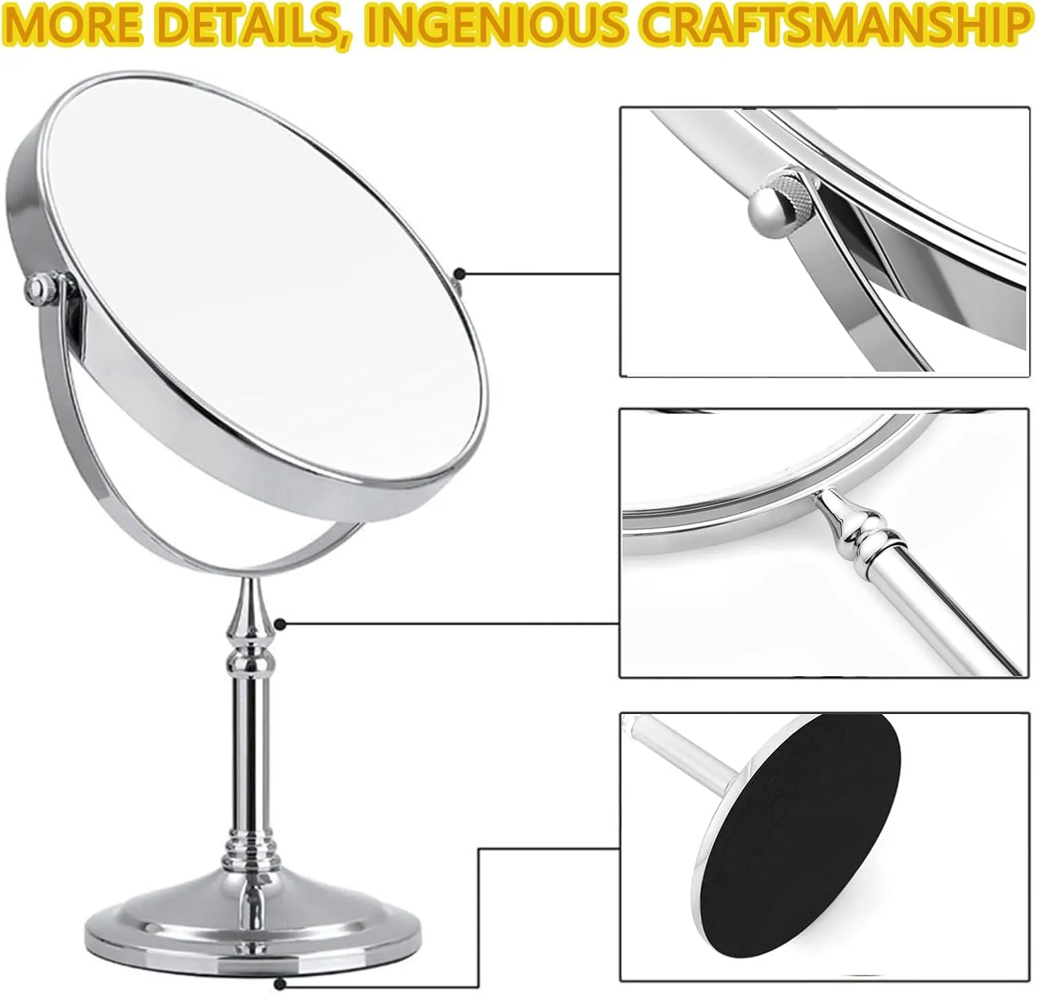8 Inch Countertop Makeup Mirrors, Double Sided Brass Standing Vanity Mirror, 1X and 3X/5X/7X/10X Magnifying, Classic Round Desktop Make Up Mirror for Bathroom Bedroom,7X,Brushed Nickel