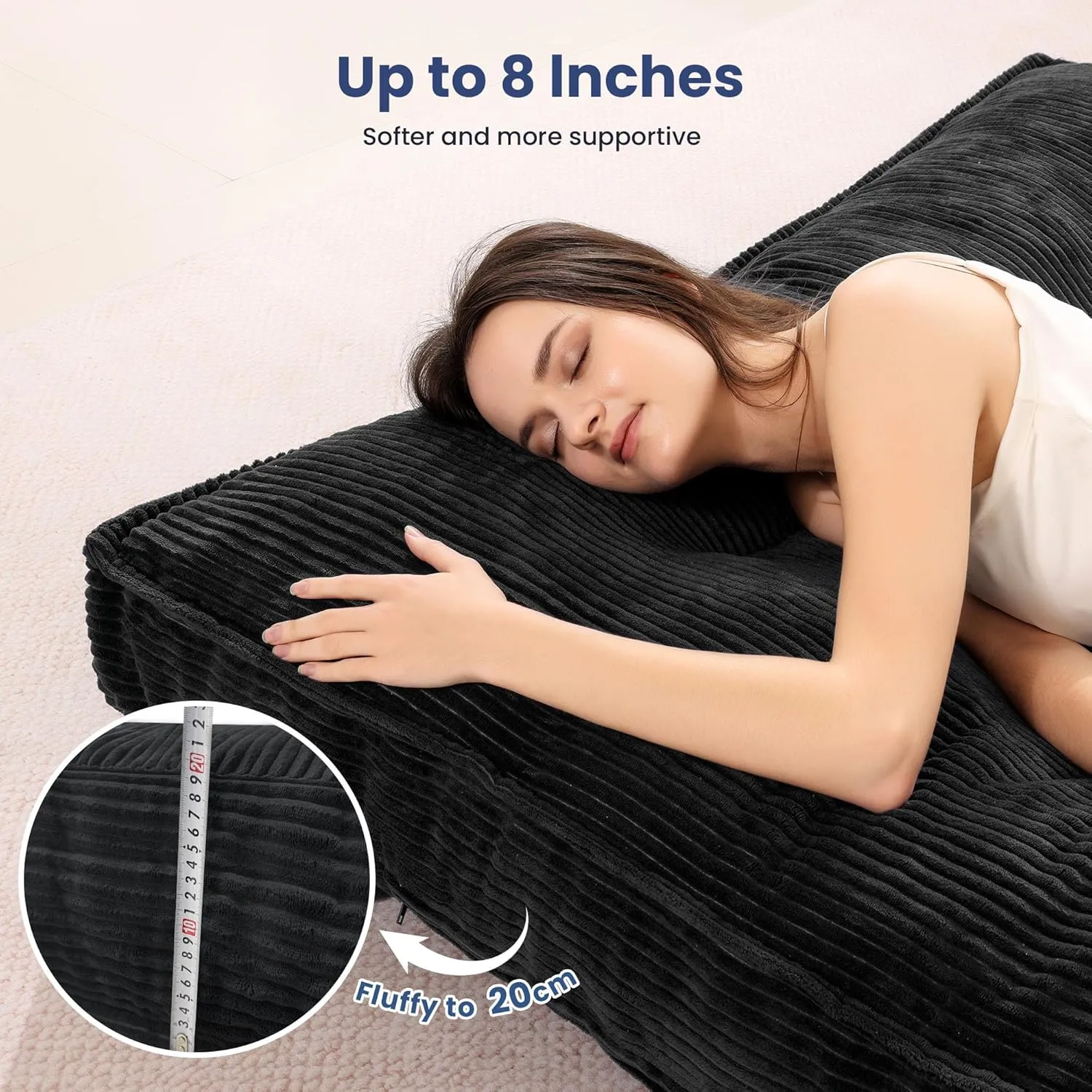 8 Inch Futon Mattress Full Size, Extra Thick Futon Sofa Bed Upgraded Japanese Floor Mattress Floor Futons Mattress for Adults Foldable Japanese Futon Mattress 8", Black