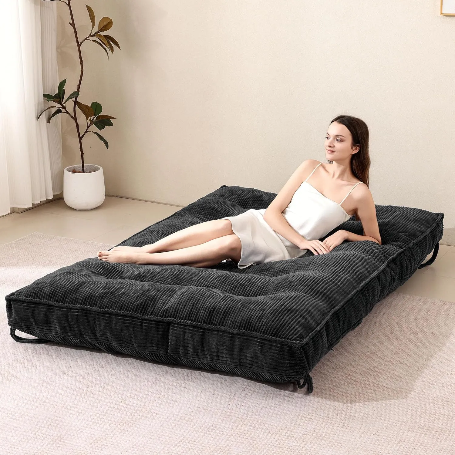 8 Inch Futon Mattress Full Size, Extra Thick Futon Sofa Bed Upgraded Japanese Floor Mattress Floor Futons Mattress for Adults Foldable Japanese Futon Mattress 8", Black