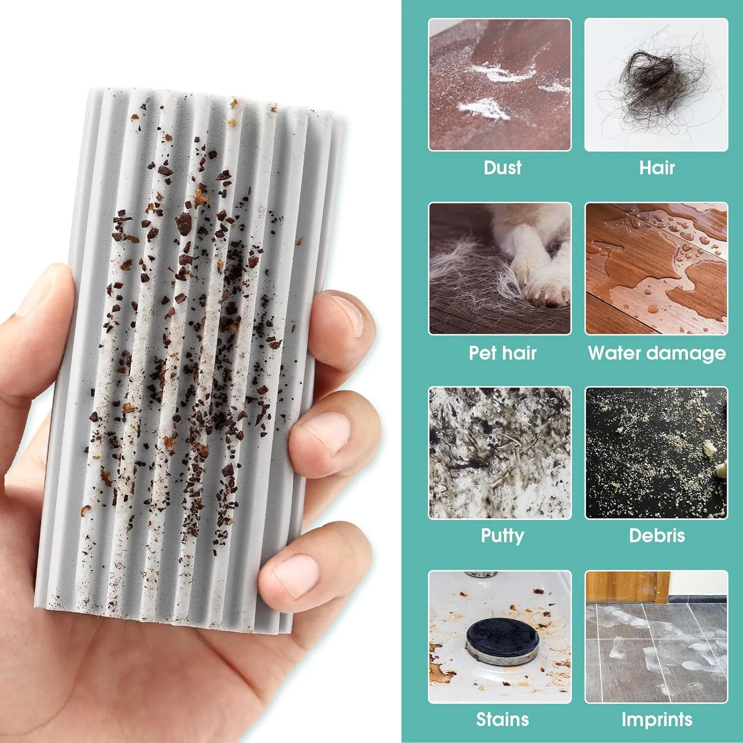 8 Pack Damp Dusting Sponge Duster, Grey Dust Cleaning Sponge, Reusable Household Cleaning Sponge Tool for Blinds, floorboards, Fan Blades, Vents, Glass, Railings, Mirrors
