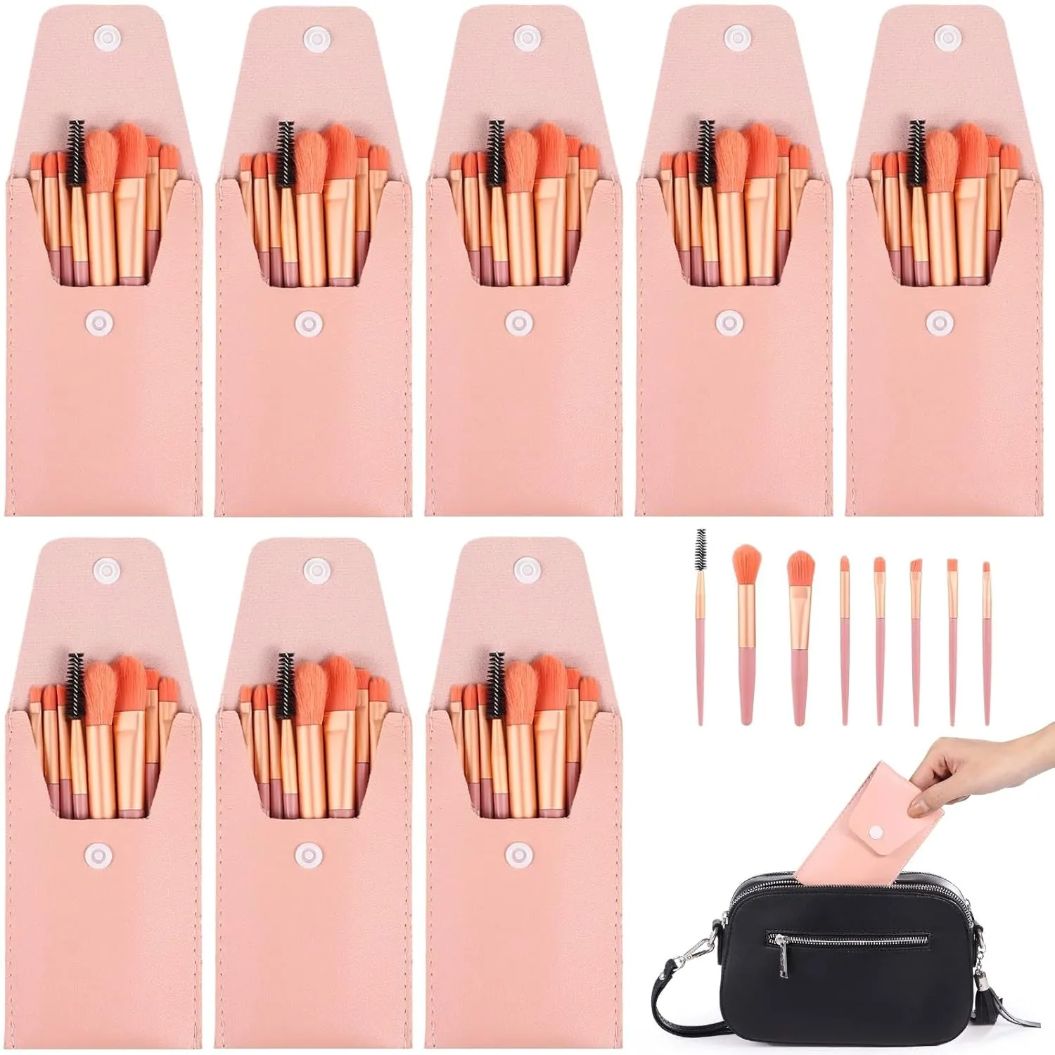 8-Piece Makeup Brush Set, Travel Size, Synthetic Fiber Brushes For Foundation, Blush, Eyeshadow, With Pouch For Easy Carry