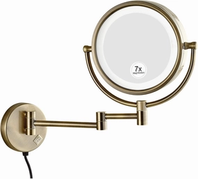 8.5 Inch LED Lighted Wall Mounted Makeup Mirror, Double Sided Magnifying Makeup Mirror for Bathroom, Flexible Gooseneck, and Locking Suction,Two-Sided Extendable (Color : Bronze, Size : 10X)