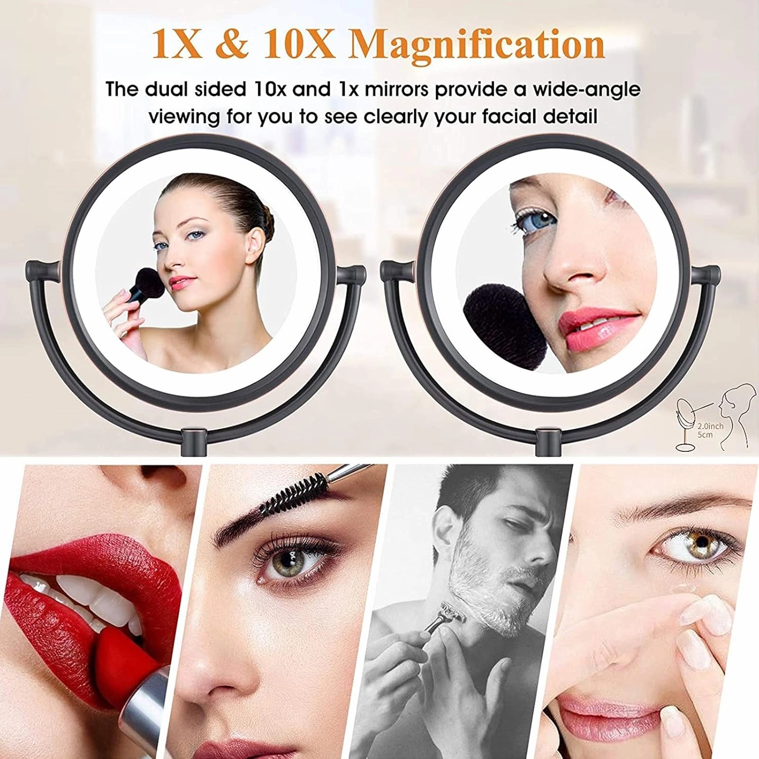 8.5 Inch Tabletop LED Lighted Makeup Mirror with Magnification, Oil Rubbed Black Double Sided Desk Vanity Mirror, Plug Powered,10x (Color : 10x)