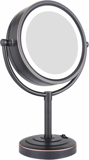 8.5 Inch Tabletop LED Lighted Makeup Mirror with Magnification, Oil Rubbed Black Double Sided Desk Vanity Mirror, Plug Powered,10x (Color : 10x)