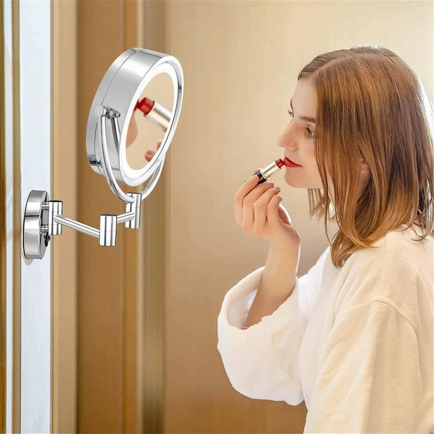 8.5 Inch Wall Mounted LED Lighted Makeup Mirror with Magnification, Chrome Finish Double Sided Shaving Vanity Mirror, Plug Powered,5X (Color : 10x)