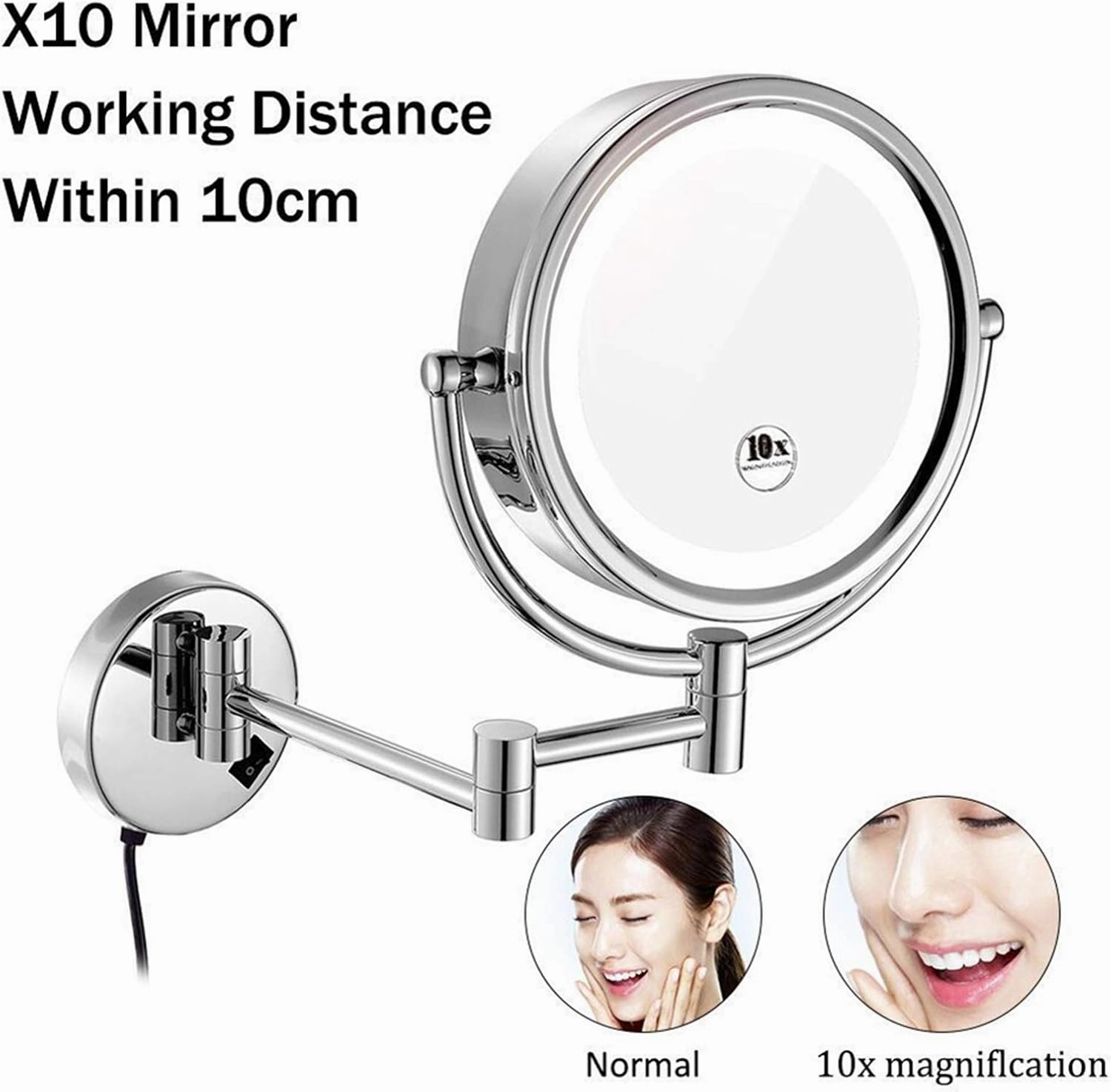 8.5 Inch Wall Mounted LED Lighted Makeup Mirror with Magnification, Chrome Finish Double Sided Shaving Vanity Mirror, Plug Powered,5X (Color : 10x)