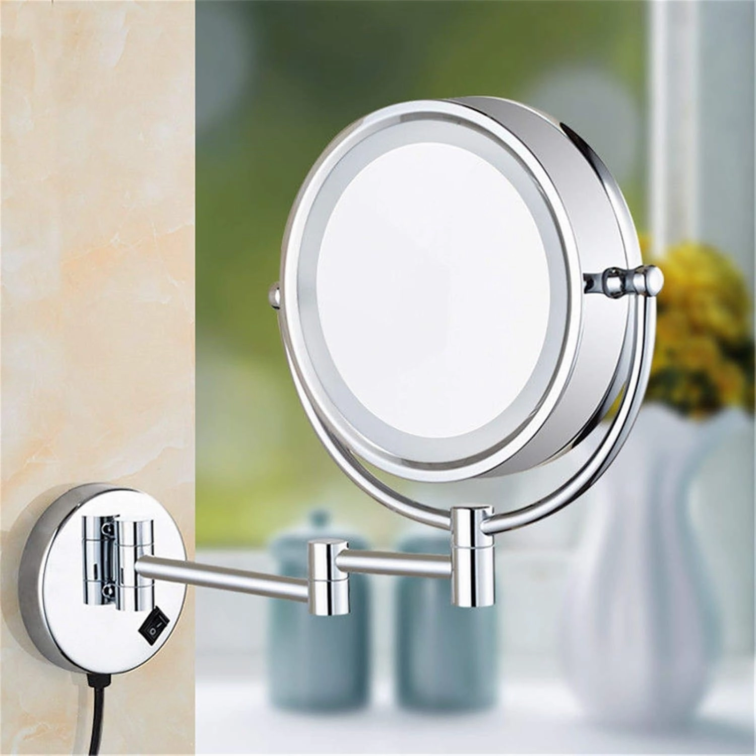 8.5 Inch Wall Mounted LED Lighted Makeup Mirror with Magnification, Chrome Finish Double Sided Shaving Vanity Mirror, Plug Powered,5X (Color : 10x)