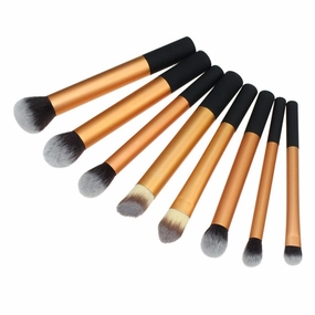 8 Gold Aluminium Tube Makeup Brush Set Complete Blush Foundation Brushes Beauty Tools(1,D)