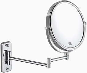8-Inch Wall Mounted Makeup Mirror 10X Magnification, Two-Sided Swivel Round Shape Extendable Bathroom Vanity Cosmetic Mirror Shaving Mirror Chrome Finish