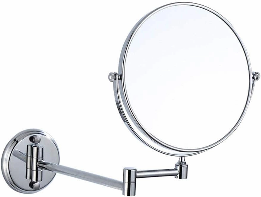 8-Inch Wall Mounted Makeup Mirror, 3X Magnification Two-Sided 360° Swivel Adjustable Height Cosmetic Extendable Bathroom Round Shape Vanity Mirror Chrome,6inchsquarebottom ( Color : 8inchroundbottom )