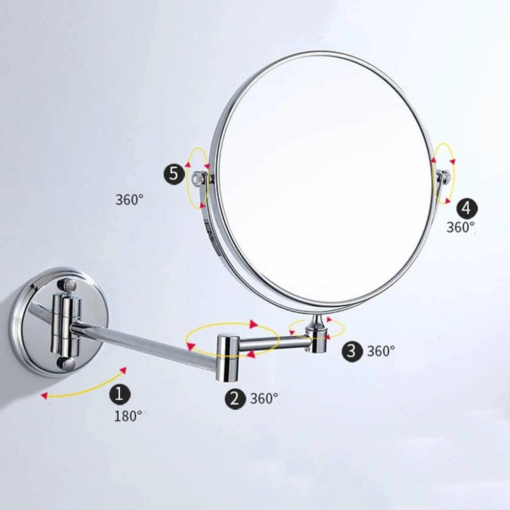 8-Inch Wall Mounted Makeup Mirror, 3X Magnification Two-Sided 360° Swivel Adjustable Height Cosmetic Extendable Bathroom Round Shape Vanity Mirror Chrome,6inchsquarebottom ( Color : 8inchroundbottom )