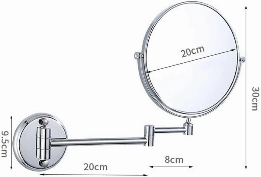 8-Inch Wall Mounted Makeup Mirror, 3X Magnification Two-Sided 360° Swivel Adjustable Height Cosmetic Extendable Bathroom Round Shape Vanity Mirror Chrome,6inchsquarebottom ( Color : 8inchroundbottom )